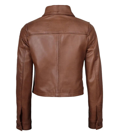 Women’s Cropped Cognac Brown Leather Jacket | Jacket Aura in XS - Jacket Aura