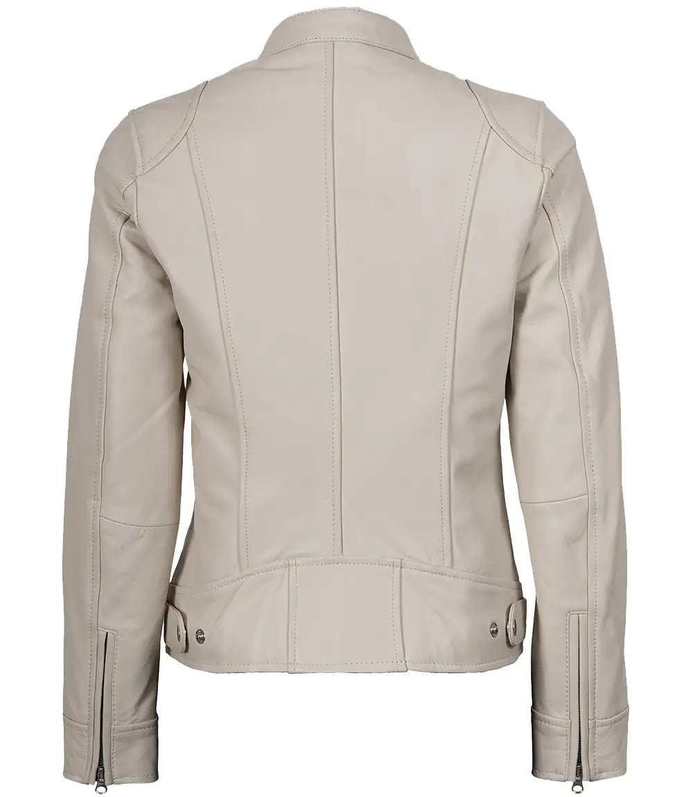 Women’s Off White Leather Biker Jacket | Jacket Aura in XS - Jacket Aura