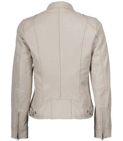 Women’s Off White Leather Biker Jacket | Jacket Aura in XS - Jacket Aura