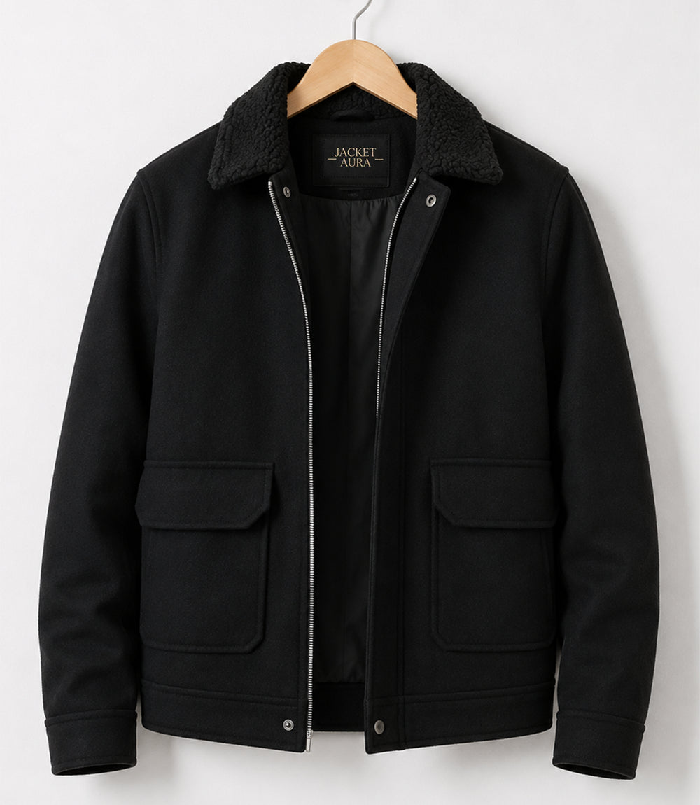 Shop Men's Aura Black Wool Blend Felt Jacket - Jacket Aura
