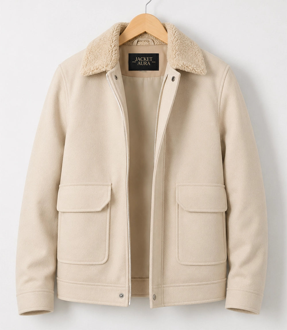 Shop Men's Aura Cream Wool Blend Felt Jacket - Jacket Aura