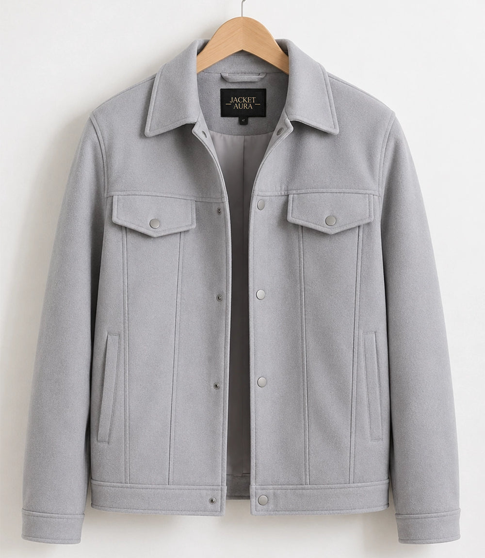 Shop Men's Aura Light Grey Wool Blend Felt Jacket - Jacket Aura