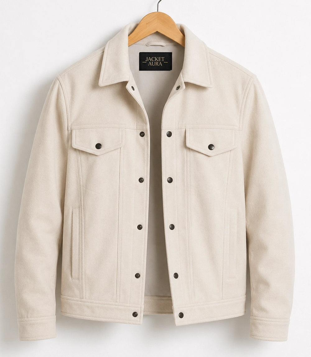 Shop Men's Aura Off White Wool Blend Felt Jacket - Jacket Aura
