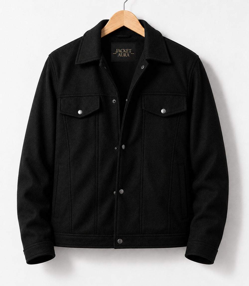 Shop Men’s Aura Wool Blend Felt Black Jacket - Jacket Aura