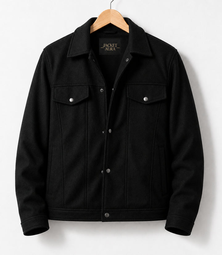 Shop Men’s Aura Wool Blend Felt Black Jacket - Jacket Aura