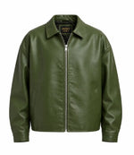 Shop Men's Green Oversized Sheepskin Leather Jacket - Jacket Aura