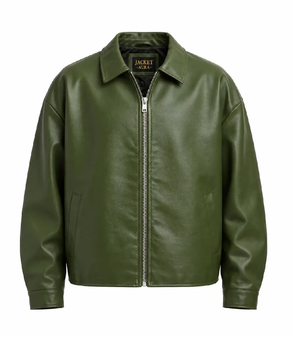 Shop Men's Green Oversized Sheepskin Leather Jacket - Jacket Aura
