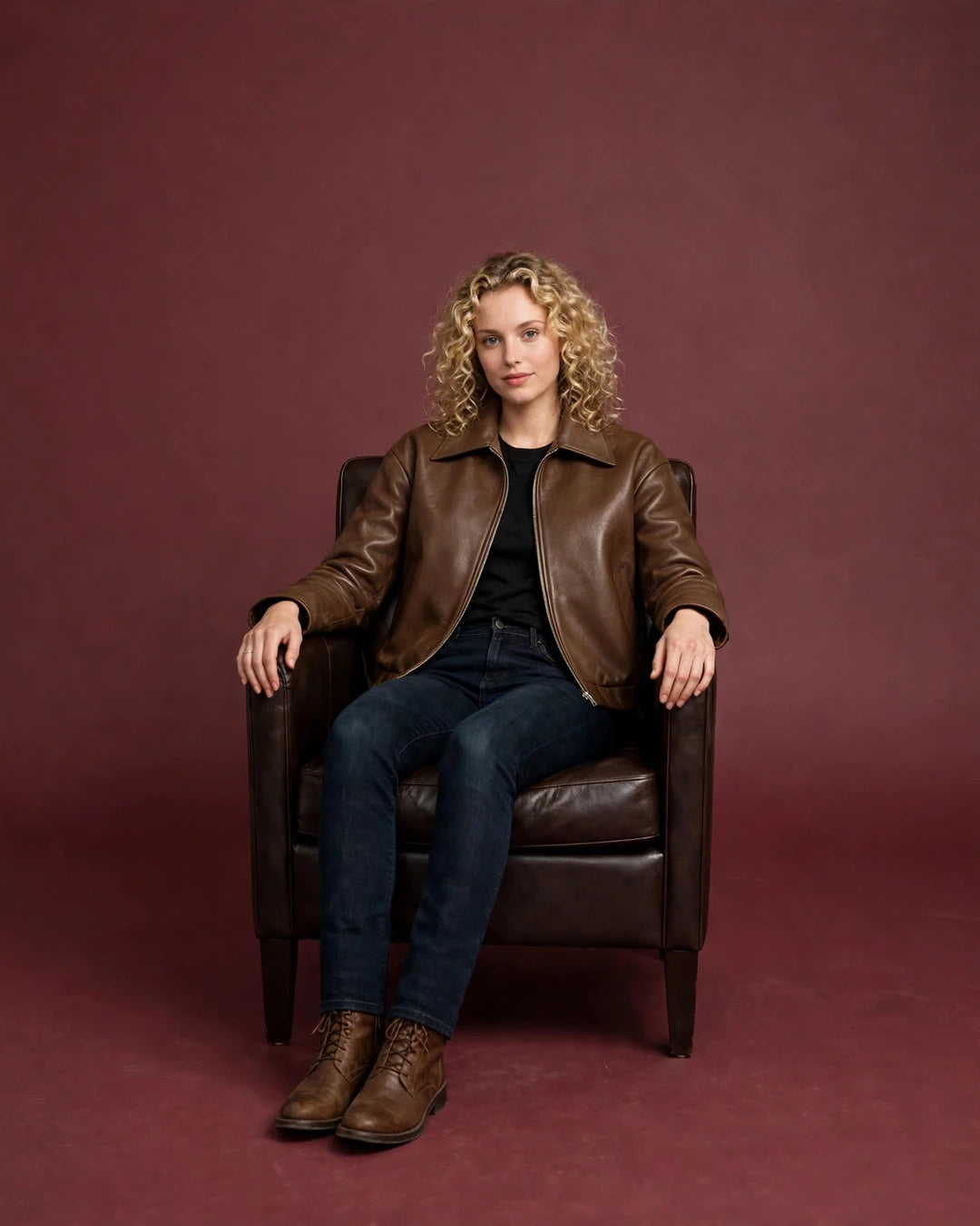 Shop Women's Classic Brown Full Grain Leather Jacket - Jacket Aura