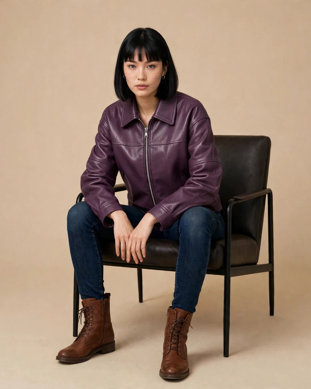 Shop Women's Retro Purple Full Grain Leather Jacket - Jacket Aura