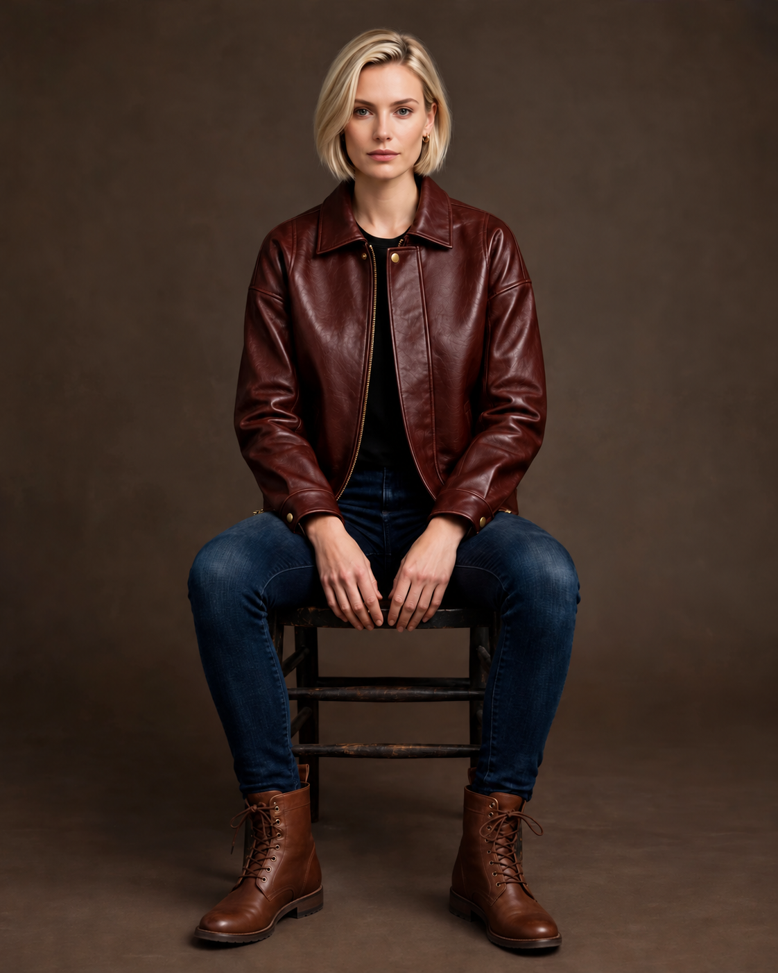 Shop Women's Vintage Burgundy Full Grain Leather Jacket  - Jacket Aura