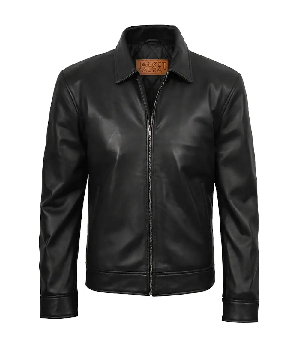 Men's Tony Black Leather Harrington Jacket | Jacket Aura in XS - Jacket Aura
