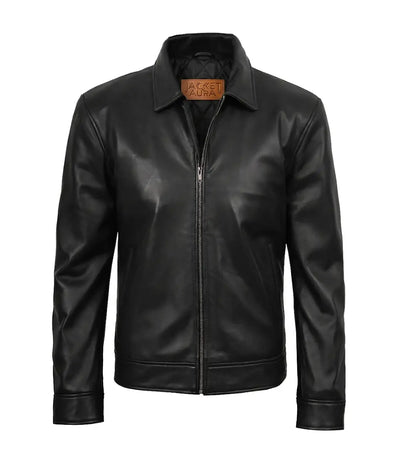 Men's Tony Black Leather Harrington Jacket | Jacket Aura in XS - Jacket Aura