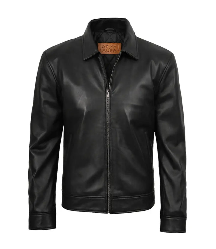Men's Tony Black Leather Harrington Jacket | Jacket Aura in XS - Jacket Aura