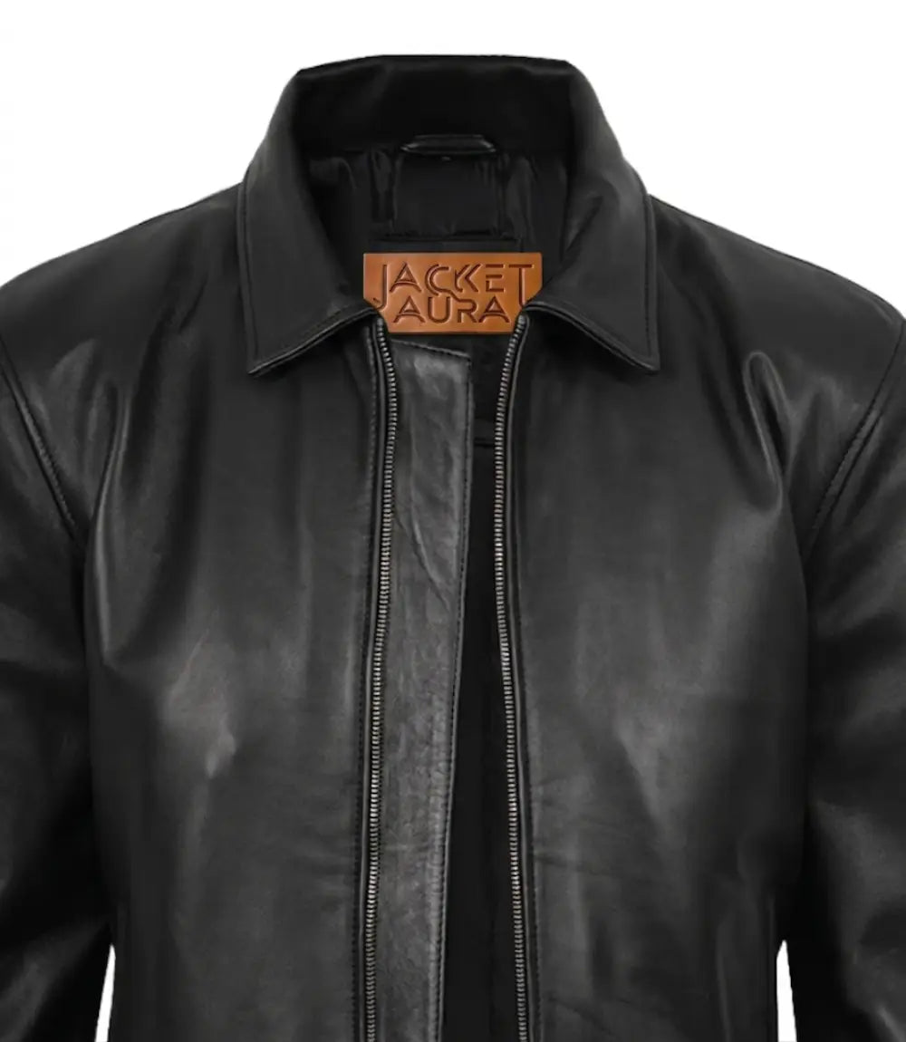 Men's Tony Black Leather Harrington Jacket | Jacket Aura in XS - Jacket Aura