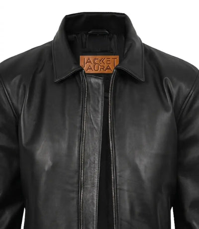 Men's Tony Black Leather Harrington Jacket | Jacket Aura in XS - Jacket Aura
