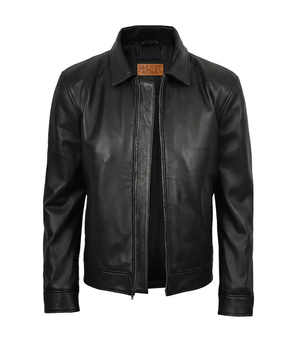 Men's Tony Black Leather Harrington Jacket | Jacket Aura in XS - Jacket Aura