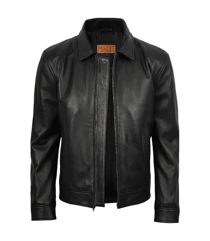 Men's Tony Black Leather Harrington Jacket | Jacket Aura in XS - Jacket Aura