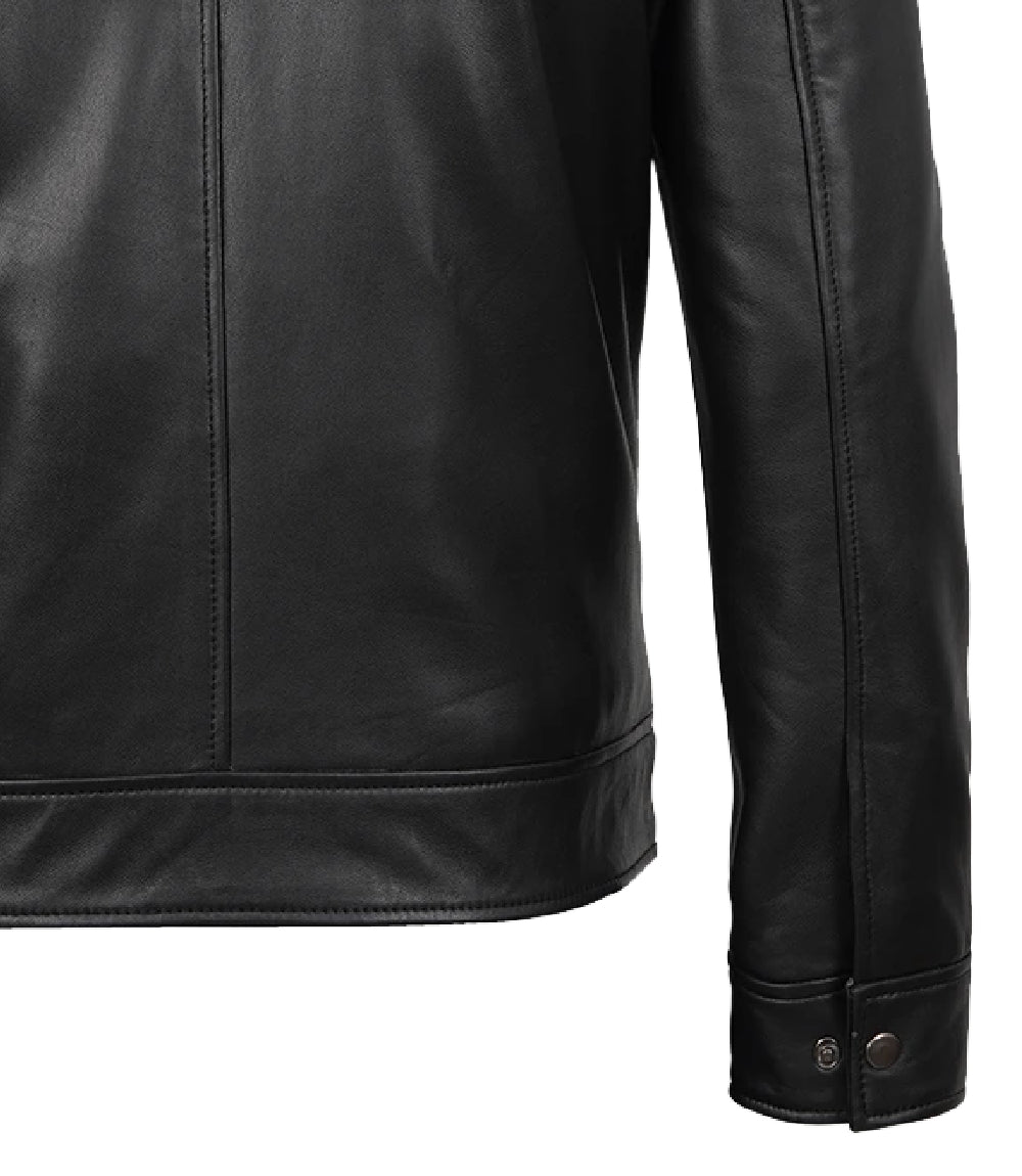 Men's Tony Black Leather Harrington Jacket | Jacket Aura in XS - Jacket Aura