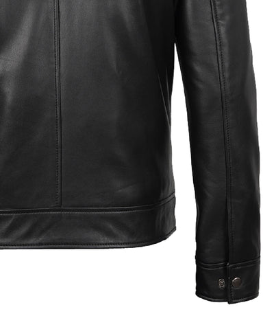 Men's Tony Black Leather Harrington Jacket | Jacket Aura in XS - Jacket Aura