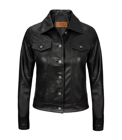 Women’s Black Lambskin Leather Four - Pocket Trucker Jacket | Jacket Aura in XS - Jacket Aura