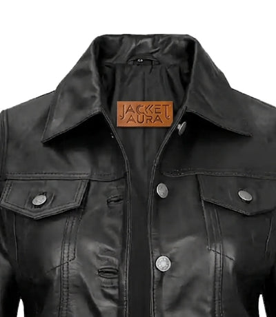 Women’s Black Lambskin Leather Four - Pocket Trucker Jacket | Jacket Aura in XS - Jacket Aura