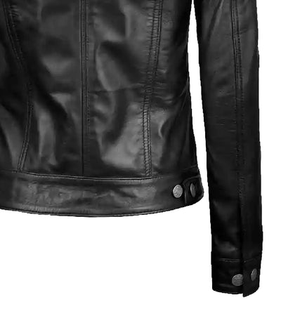 Women’s Black Lambskin Leather Four - Pocket Trucker Jacket | Jacket Aura in XS - Jacket Aura