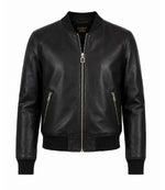 Women’s Black Leather Bomber Jacket in XS - Jacket Aura