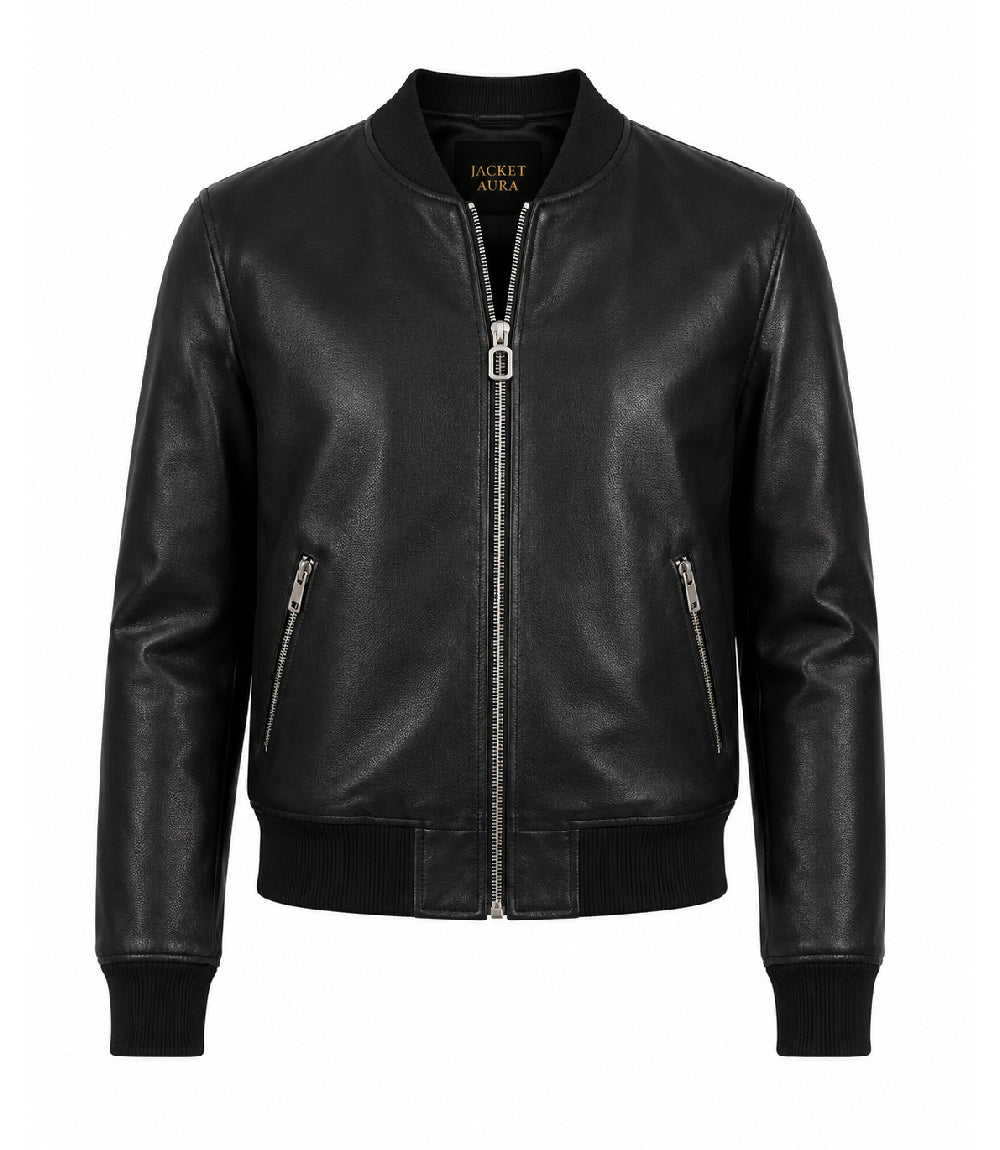 Women’s Black Leather Bomber Jacket in XS - Jacket Aura