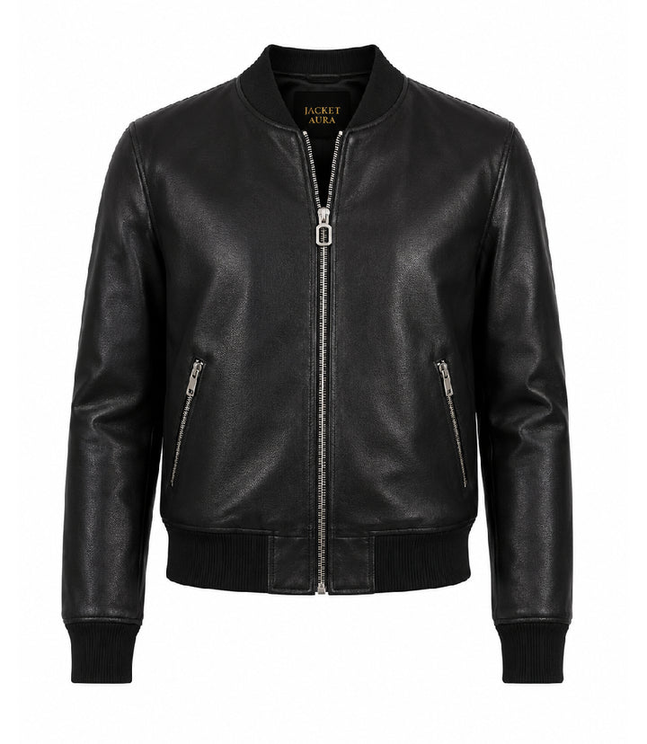 Women’s Black Leather Bomber Jacket in XS - Jacket Aura