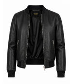 Women’s Black Leather Bomber Jacket in XS - Jacket Aura