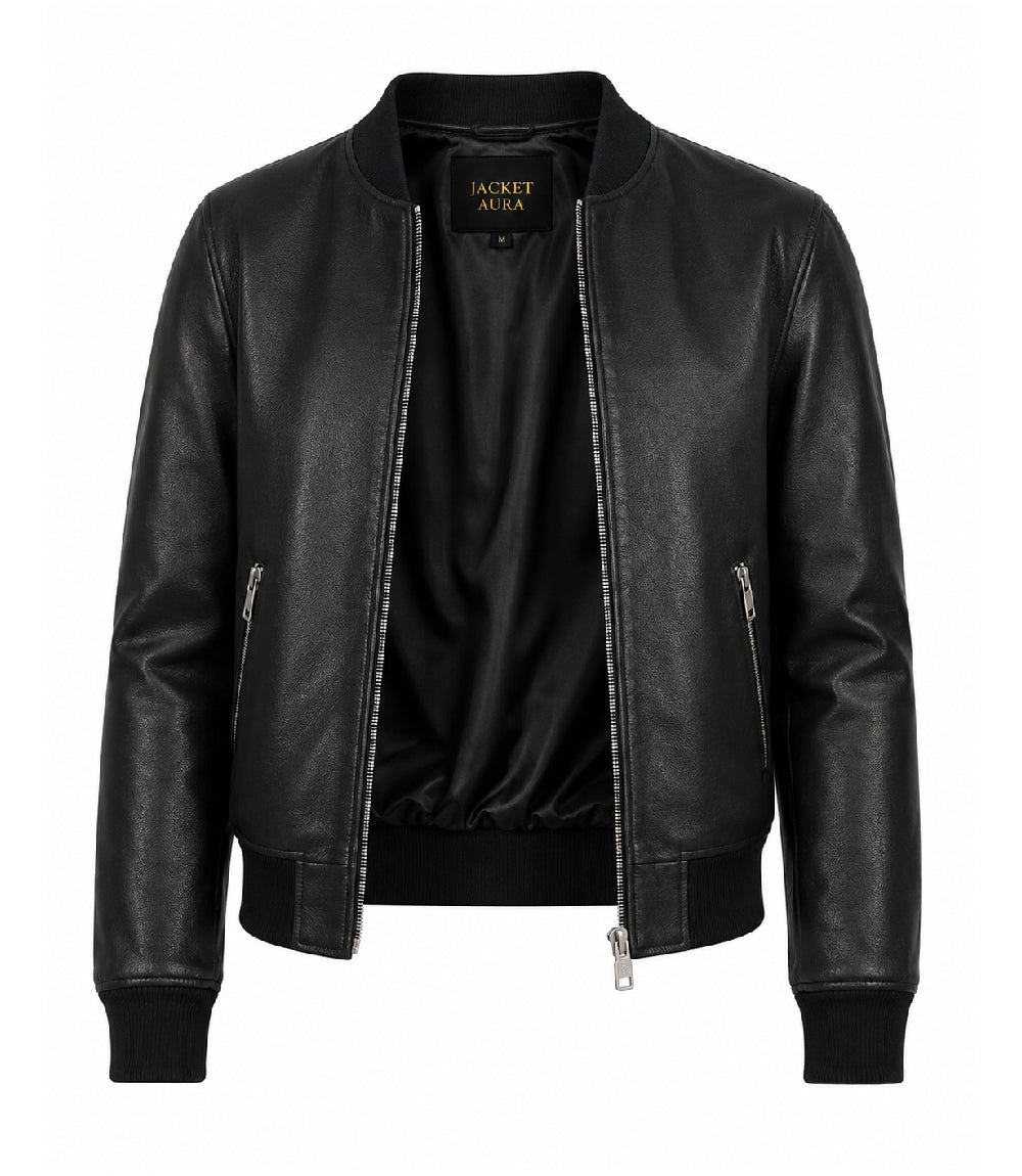 Women’s Black Leather Bomber Jacket in XS - Jacket Aura
