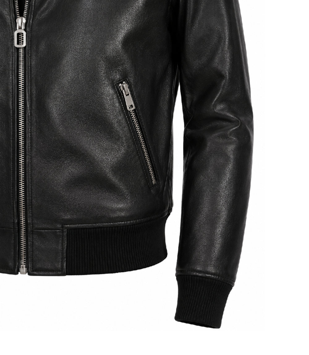 Women’s Black Leather Bomber Jacket in XS - Jacket Aura