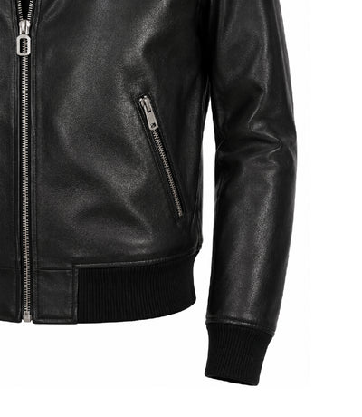 Women’s Black Leather Bomber Jacket in XS - Jacket Aura
