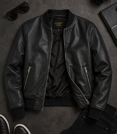 Women’s Black Leather Bomber Jacket in XS - Jacket Aura