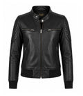 Women’s Black Leather Quilted Bomber Jacket in XS - Jacket Aura