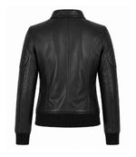 Women’s Black Leather Quilted Bomber Jacket in XS - Jacket Aura