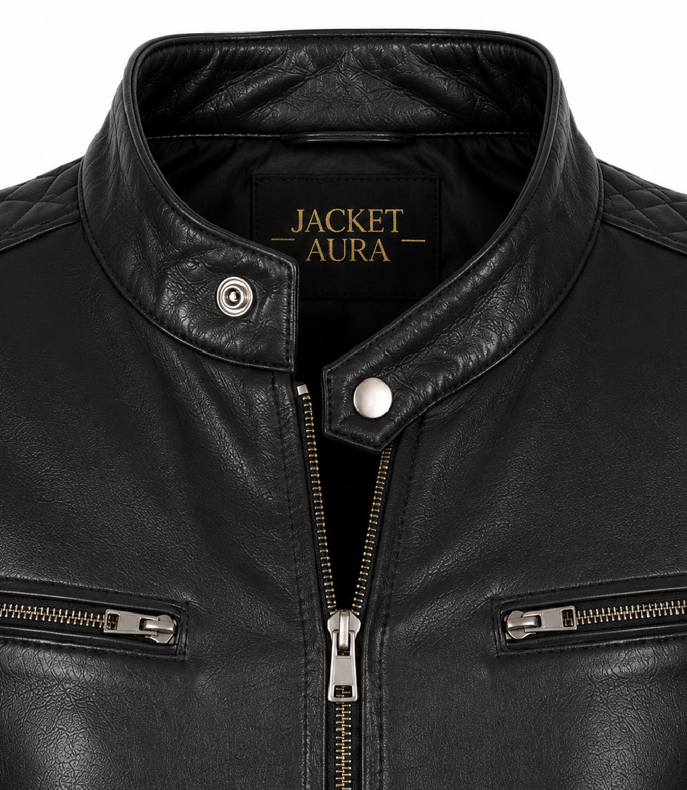 Women’s Black Leather Quilted Bomber Jacket in XS - Jacket Aura