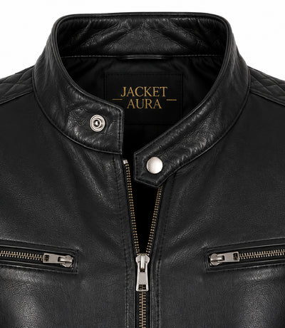 Women’s Black Leather Quilted Bomber Jacket in XS - Jacket Aura