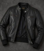 Women’s Black Leather Quilted Bomber Jacket in XS - Jacket Aura