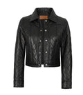 Women’s Black Real Leather Cropped Quilted Jacket | Jacket Aura in XS - Jacket Aura