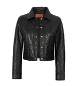 Women’s Black Real Leather Cropped Quilted Jacket | Jacket Aura in XS - Jacket Aura
