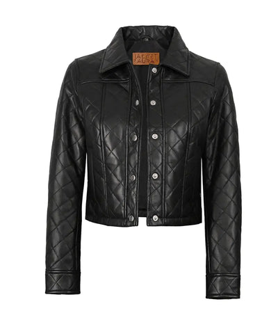 Women’s Black Real Leather Cropped Quilted Jacket | Jacket Aura in XS - Jacket Aura