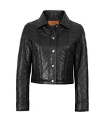Women’s Black Real Leather Cropped Quilted Jacket | Jacket Aura in XS - Jacket Aura