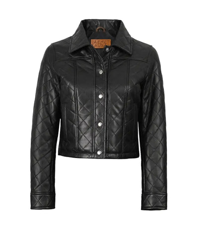 Women’s Black Real Leather Cropped Quilted Jacket | Jacket Aura in XS - Jacket Aura