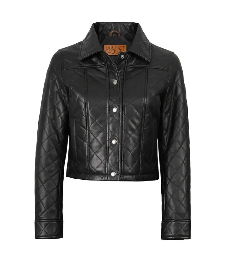 Women’s Black Real Leather Cropped Quilted Jacket | Jacket Aura in XS - Jacket Aura