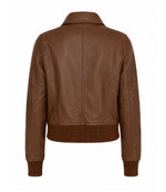 Women’s Cognac Brown Leather Harrington Bomber Jacket in XS - Jacket Aura