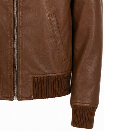 Women’s Cognac Brown Leather Harrington Bomber Jacket in XS - Jacket Aura
