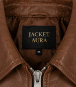 Women’s Cognac Brown Leather Harrington Bomber Jacket in XS - Jacket Aura