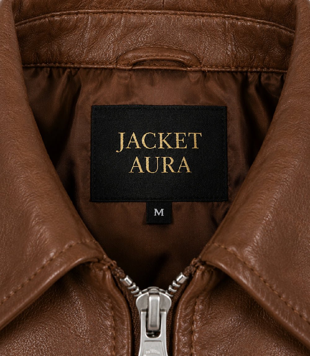 Women’s Cognac Brown Leather Harrington Bomber Jacket in XS - Jacket Aura