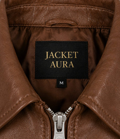 Women’s Cognac Brown Leather Harrington Bomber Jacket in XS - Jacket Aura